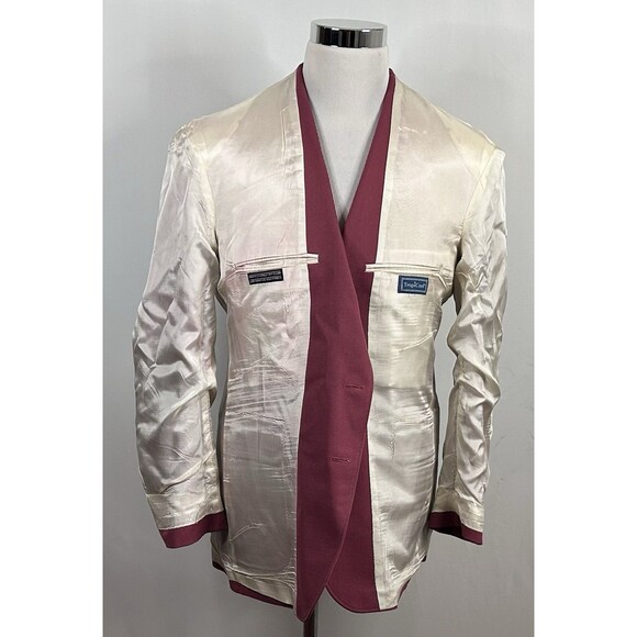 TropiCool 42R Vintage Blazer Red Gold Two Button Lined Vented 100% Polyester - Picture 7 of 8